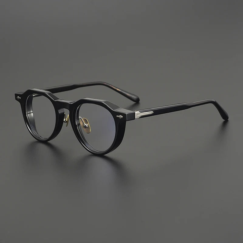 Retro Round Acetate Glasses Frames - Black
