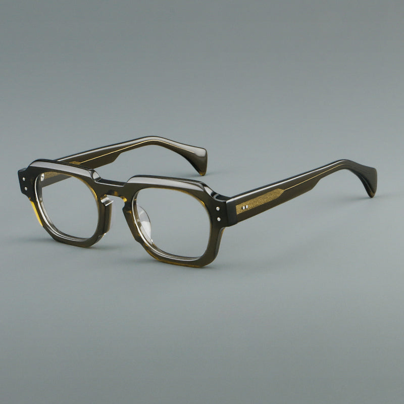Retro Square Acetate Glasses Frames - Translucent Olive
