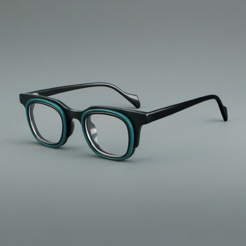 Retro Square Acetate Glasses Frames - Black & Teal