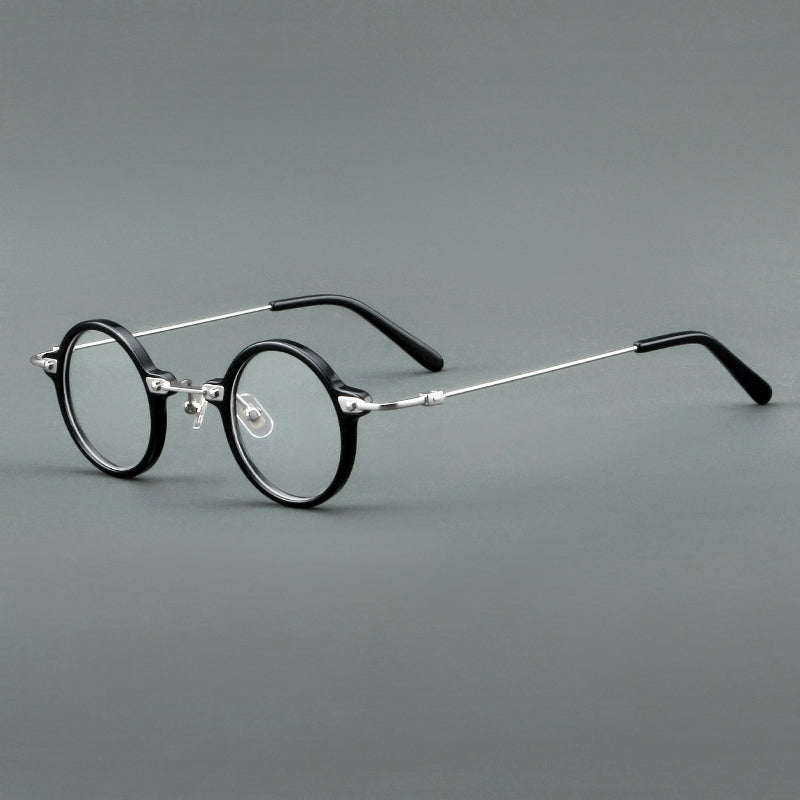 Small Round Acetate Glasses Frames - Black & Silver