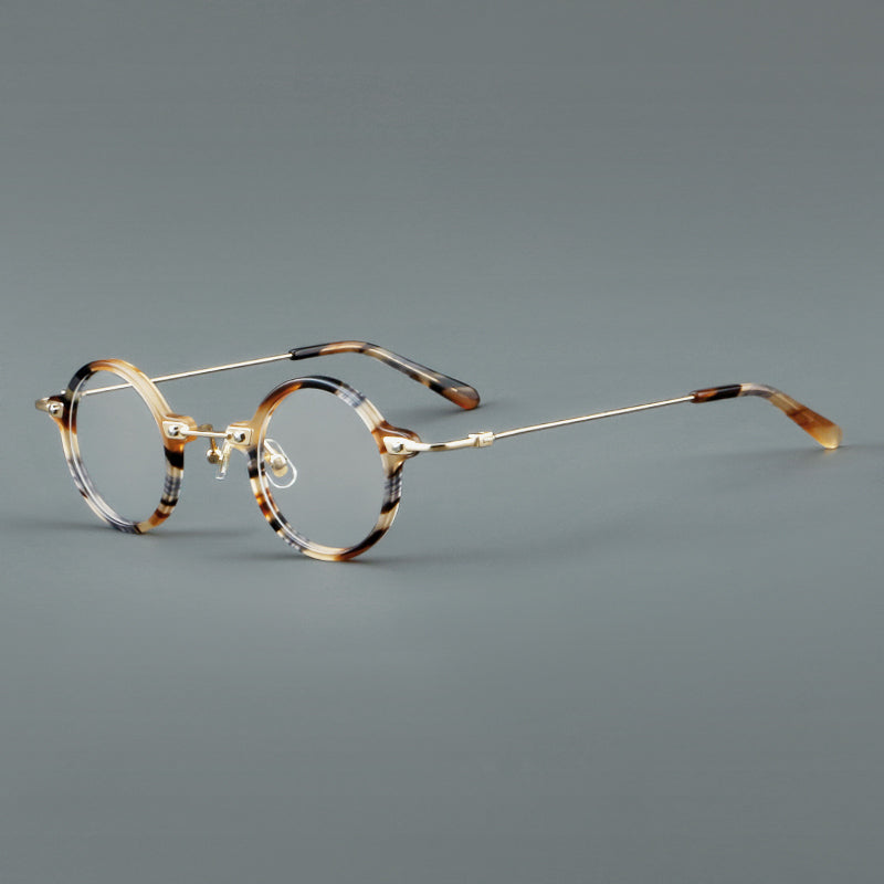 Small Round Acetate Glasses Frames - Champagne Tortoiseshell & Gold