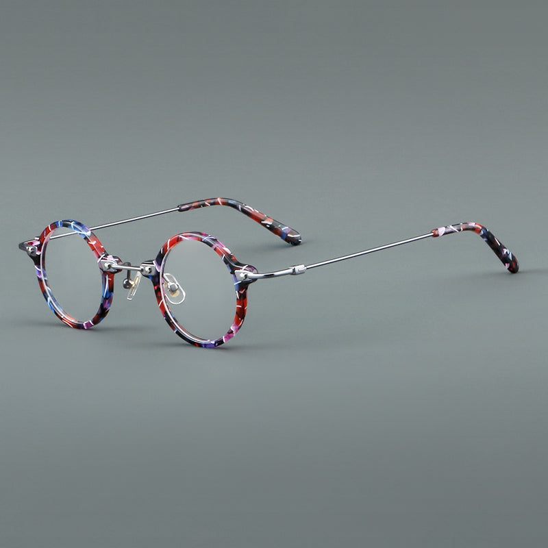 Small Round Acetate Glasses Frames - Pink Multicolour & Silver