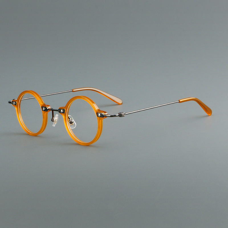 Small Round Acetate Glasses Frames - Amber & Gunmetal
