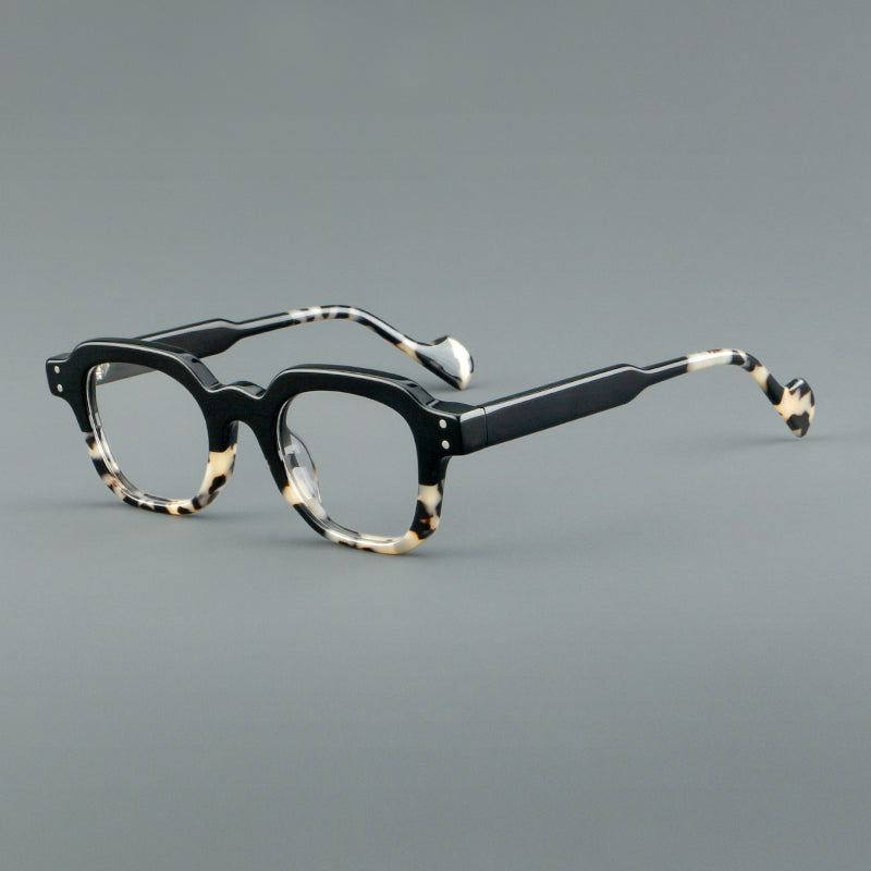 Retro Square Acetate Glasses Frames - Black & Grey Tortoiseshell