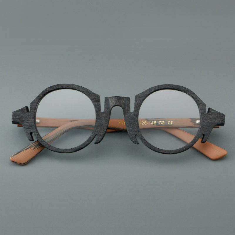 Retro Acetate Wood-Grain Effect Glasses Frames frame detail