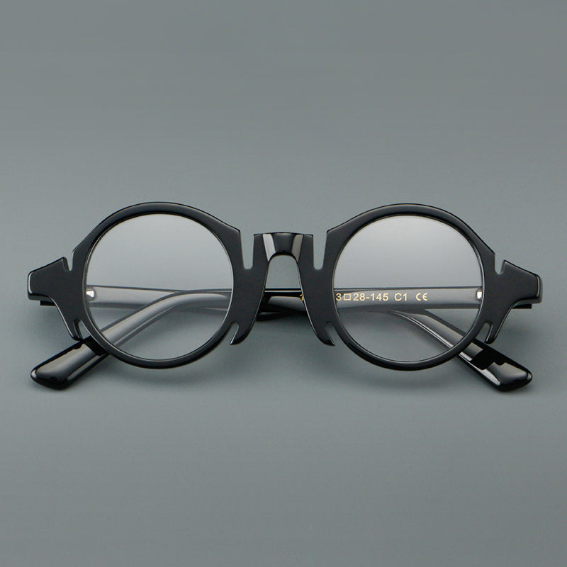 Retro Acetate Wood-Grain Effect Glasses Frames lens detail