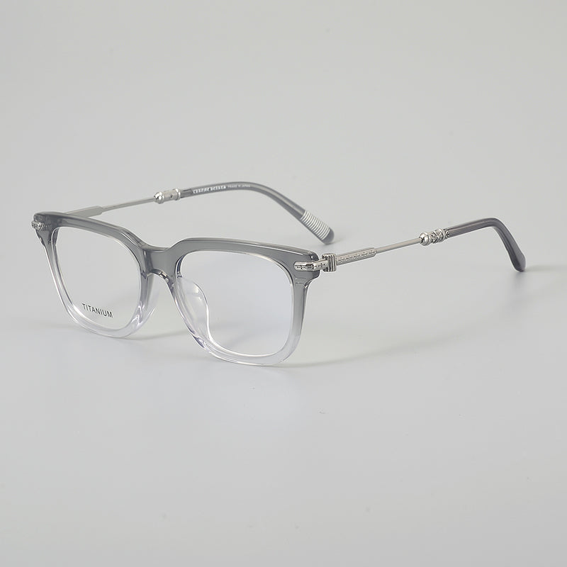 Retro Square Glasses Frames - Grey Gradient & Silver
