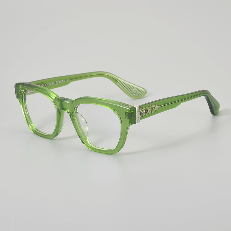 Rectangular Acetate and Titanium Glasses Frames - Clear Green