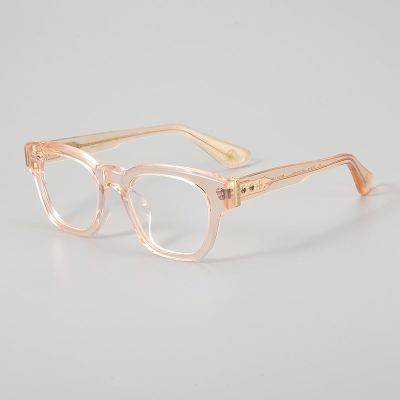 Rectangular Acetate and Titanium Glasses Frames - Translucent Pink