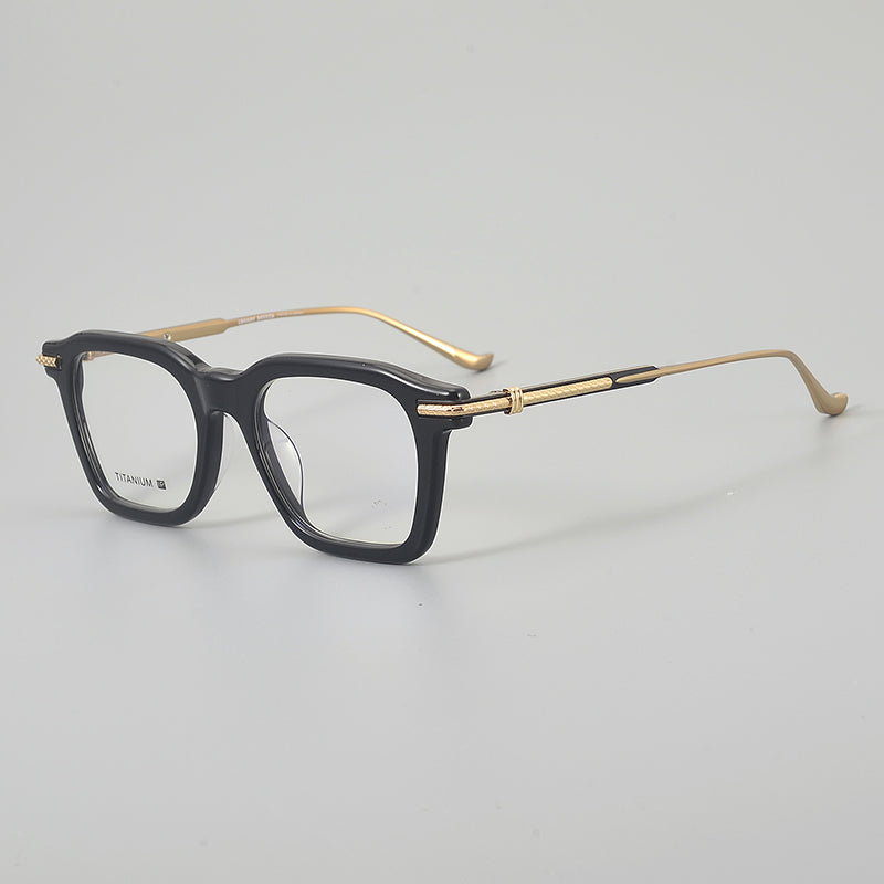 Retro Rectangular Glasses Frames - Black & Gold