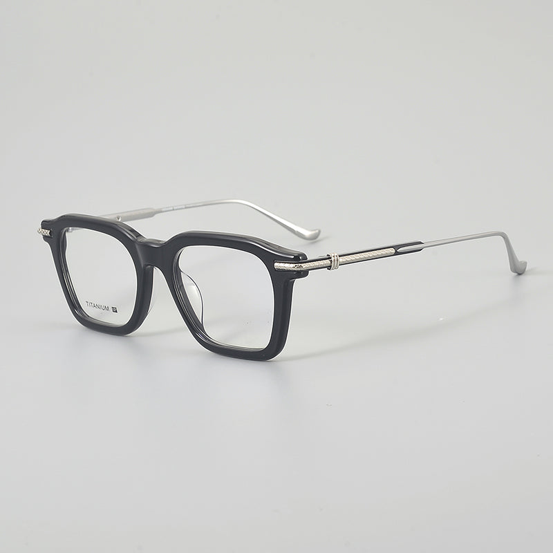 Retro Rectangular Glasses Frames - Black & Silver