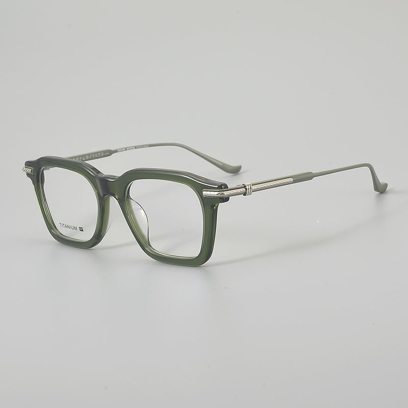 Retro Rectangular Glasses Frames - Clear Green & Silver