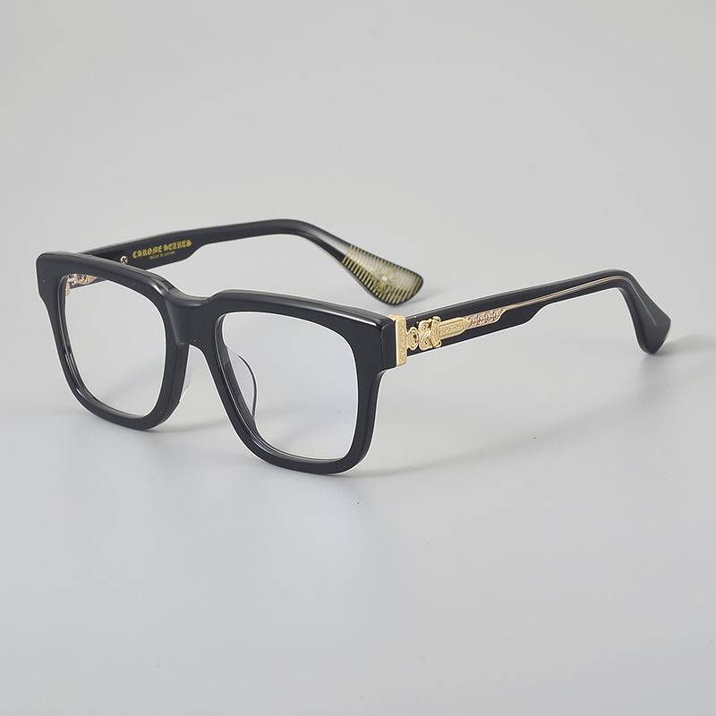 Retro Rectangular Acetate Glasses Frames - Black & Gold