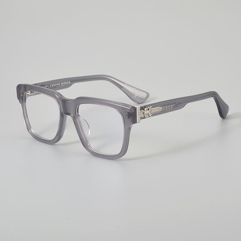 Retro Rectangular Acetate Glasses Frames - Clear Grey & Silver