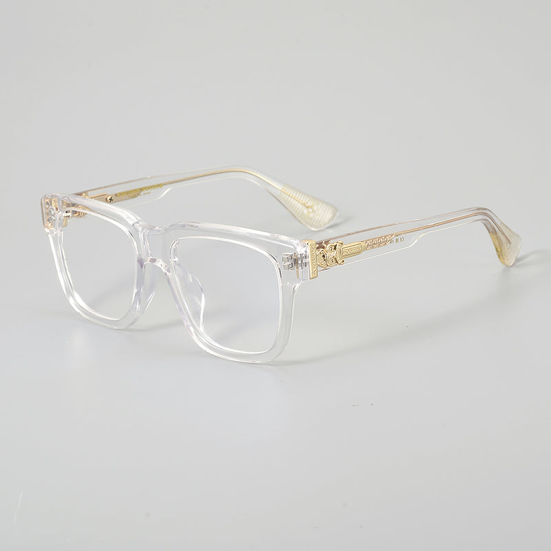Retro Rectangular Acetate Glasses Frames - Clear & Gold