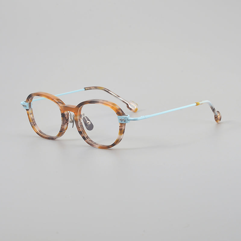Retro Round Titanium Alloy Glasses Frames - Tortoiseshell & Light Blue