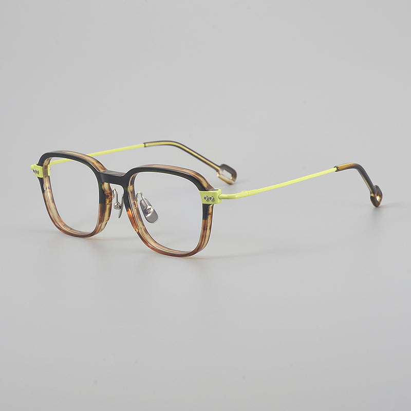 Retro Square Titanium Glasses Frames - Tortoiseshell & Lime Green