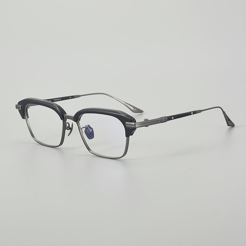 Retro Rectangular Titanium Glasses Frames - Black & Gunmetal