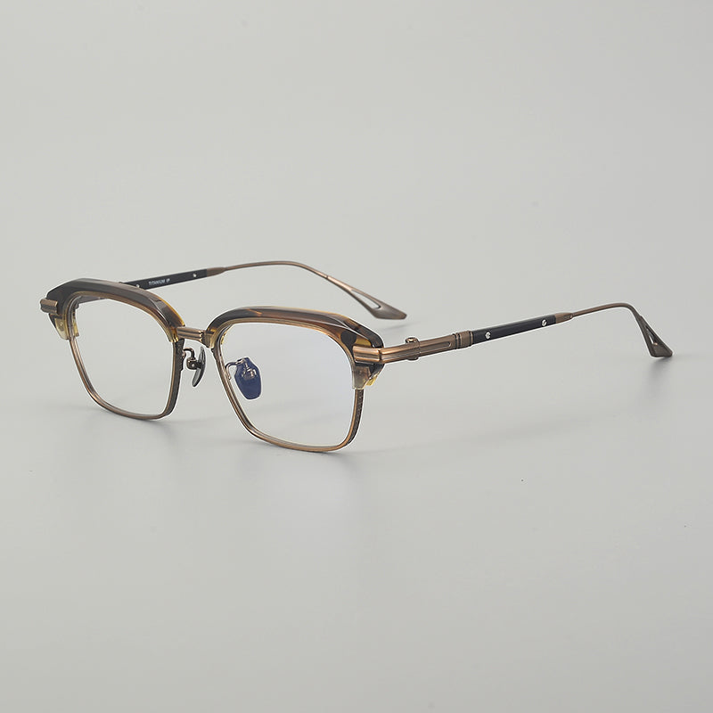 Retro Rectangular Titanium Glasses Frames - Amber & Bronze