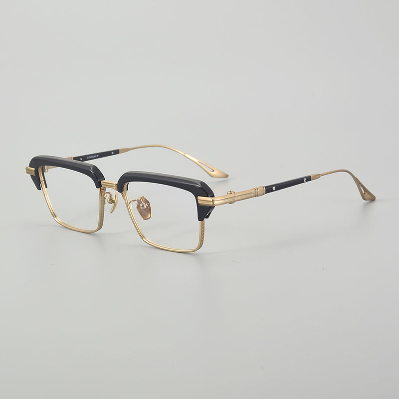Retro Rectangular Titanium Glasses Frames - Black & Gold