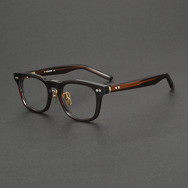 Classic Square Acetate Glasses Frames - Dark Brown & Gold