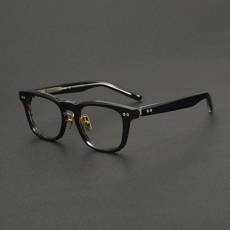 Classic Square Acetate Glasses Frames - Black Tortoiseshell & Gold