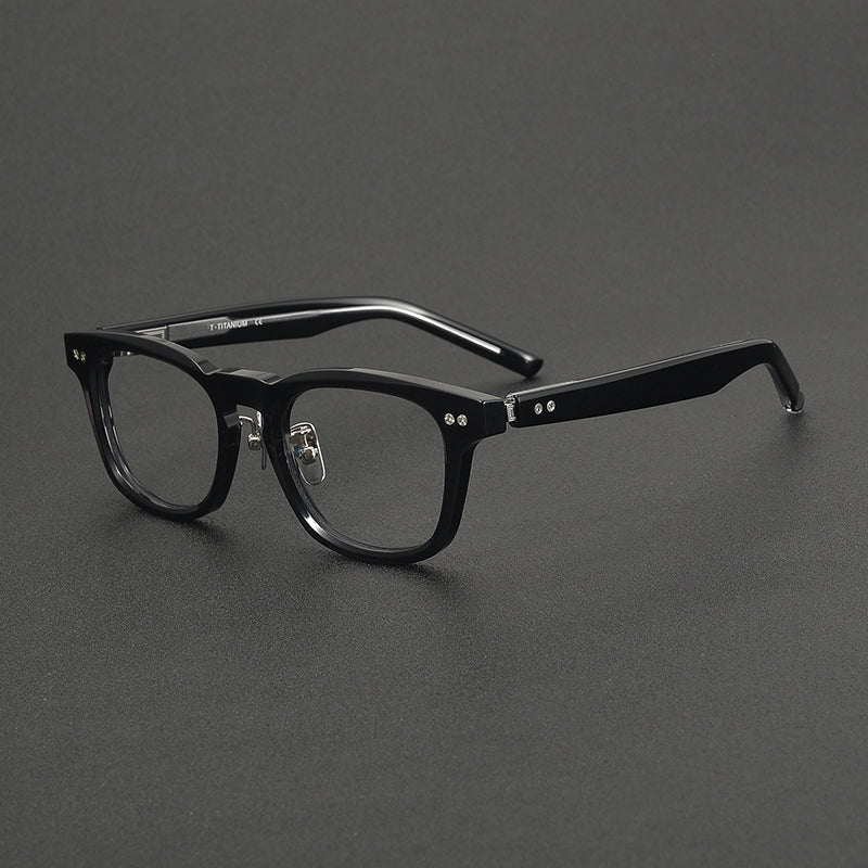 Classic Square Acetate Glasses Frames - Black & Silver