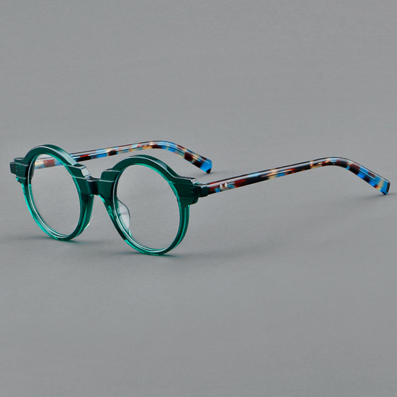 Vintage Round Acetate Glasses Frames - Teal Multicolour