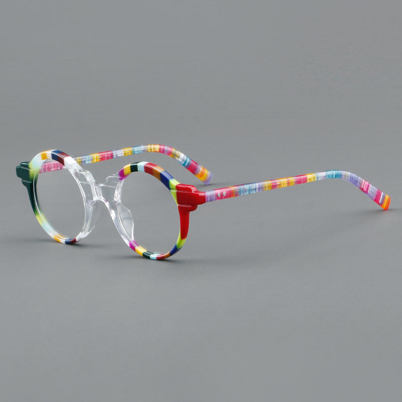 Vintage Round Acetate Glasses Frames - Multicolour & Pink