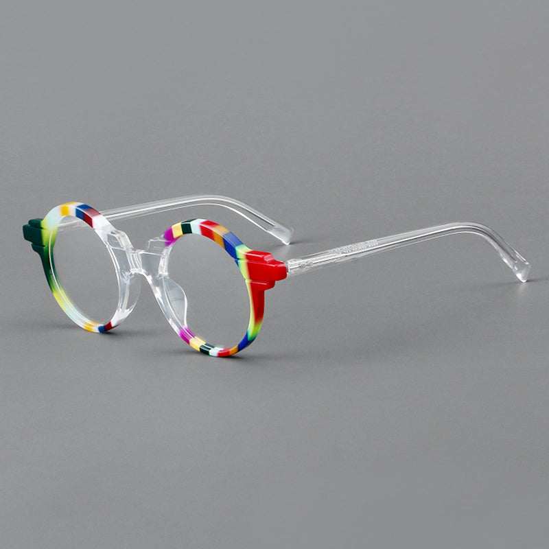 Vintage Round Acetate Glasses Frames - Multicolour & Clear