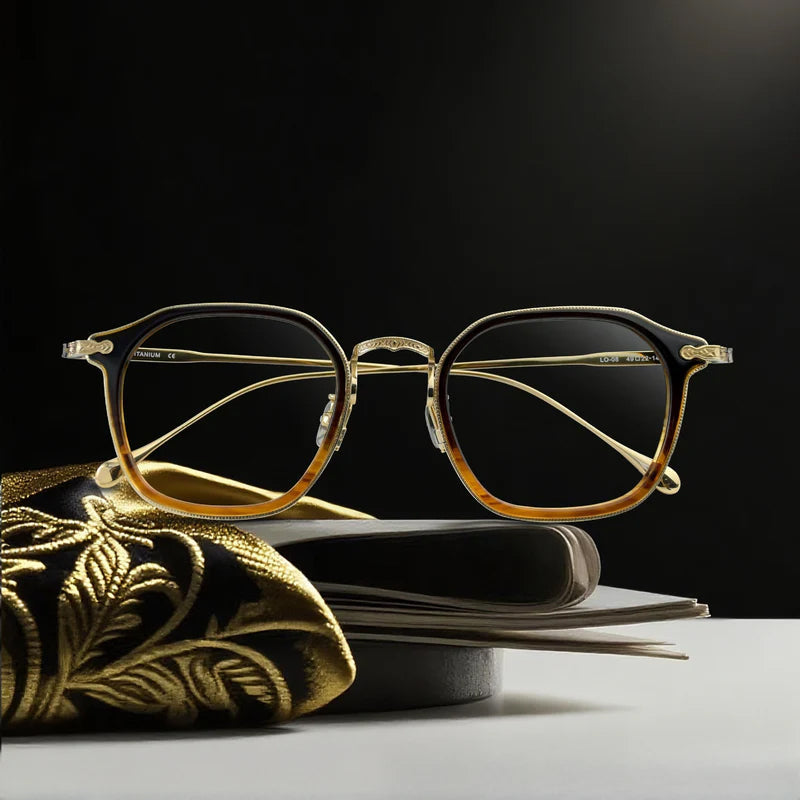 Retro Square Titanium Glasses Frames - Brown Gradient