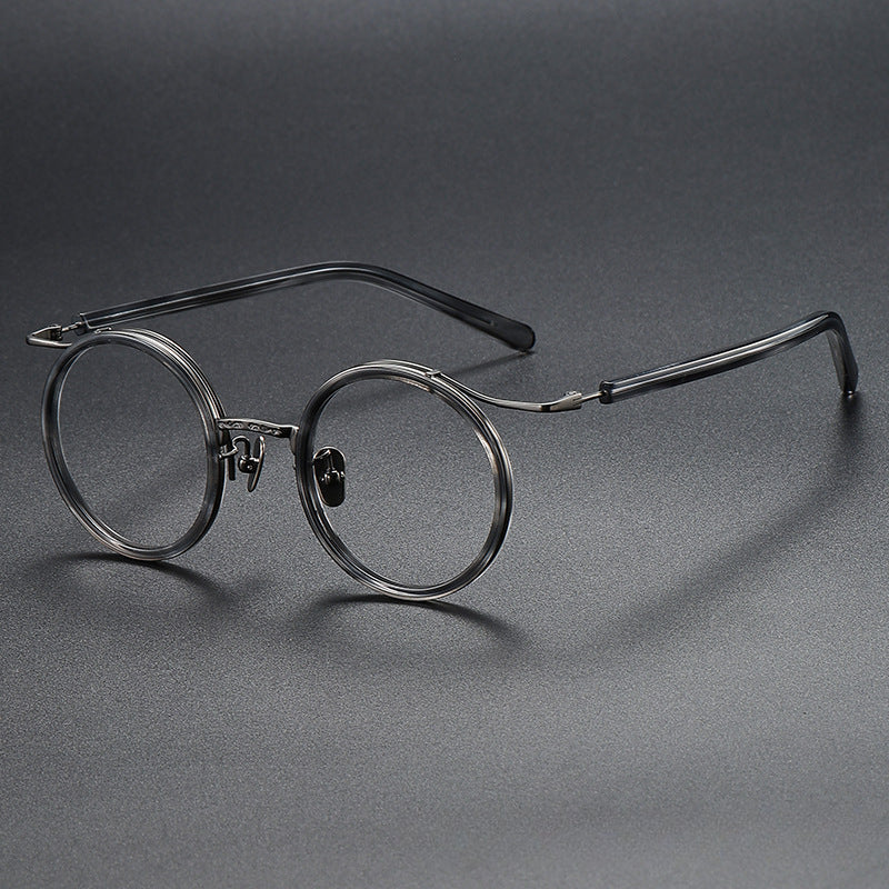 Vintage Round Titanium Glasses Frames - Grey Tortoiseshell & Gunmetal
