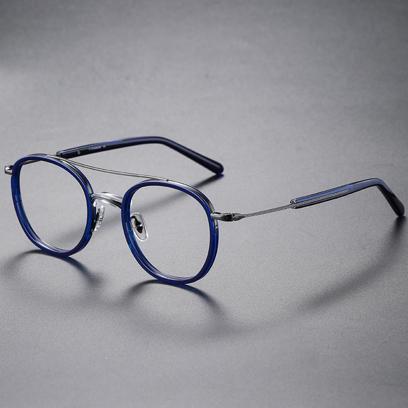Vintage Round Titanium Glasses Frames - Blue & Silver