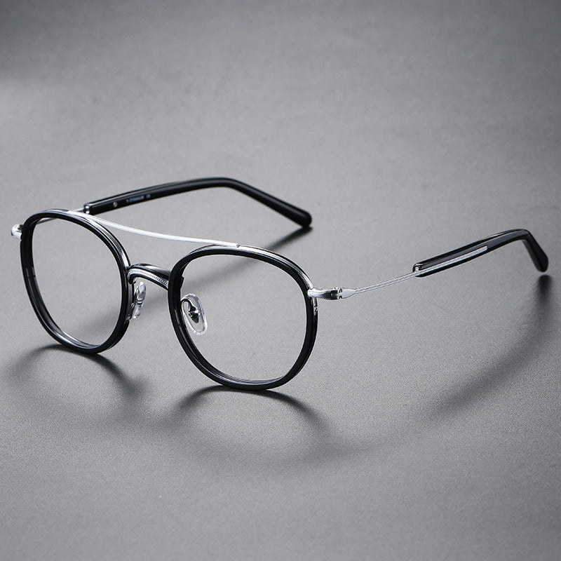 Vintage Round Titanium Glasses Frames - Black & Silver
