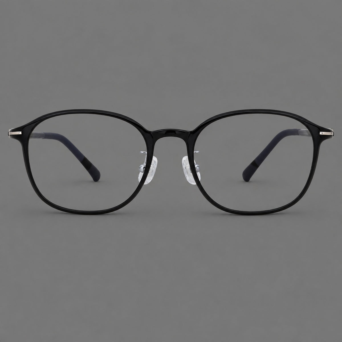 Soft square plastic eyeglasses with a raised browline and rounded lower corners in Glossy Black, front view