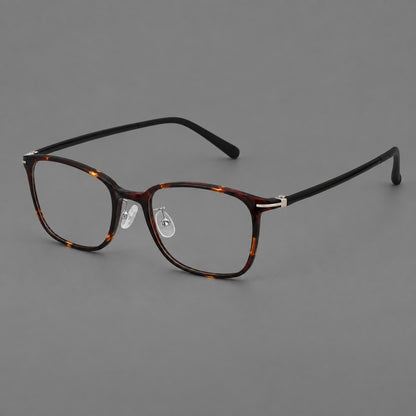 Classic square plastic eyeglasses with broad lenses and softly rounded edges in Tortoiseshell, three quarter view additional product view