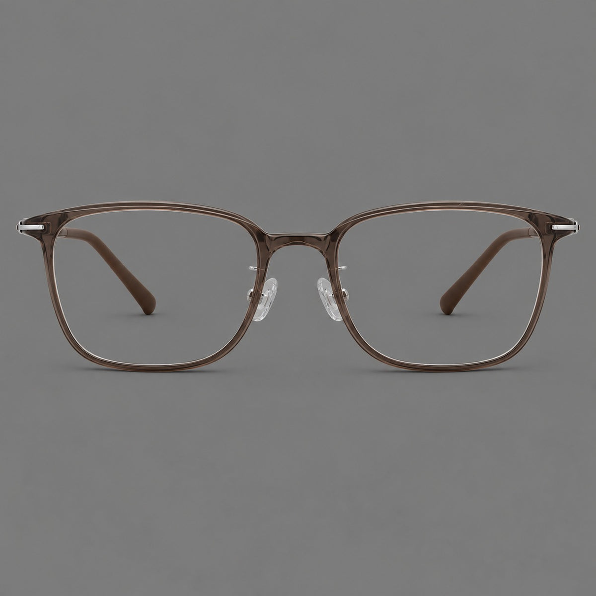 Classic square plastic eyeglasses with broad lenses and softly rounded edges in Ink Brown, front view