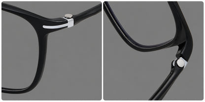 Classic square plastic eyeglasses with broad lenses and softly rounded edges, frame details additional product view
