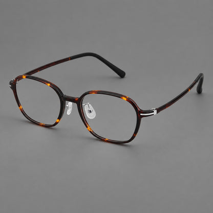 Rounded geometric plastic eyeglasses with softly angled rims and a curved bridge in Tortoiseshell, three quarter view additional product view