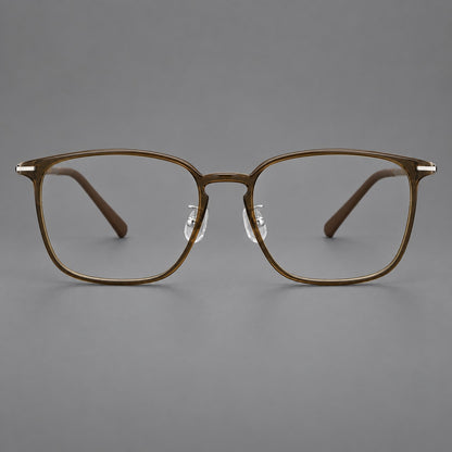 Bold square plastic eyeglasses with a defined browline and an open bridge in Dark Brown, front view additional product view