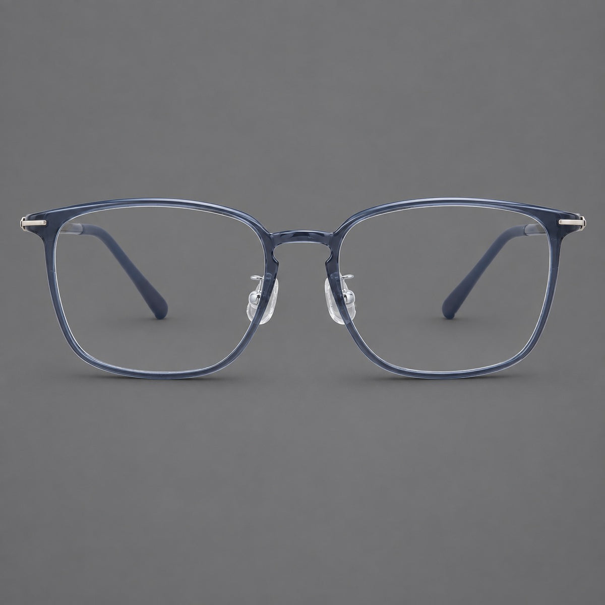 Bold square plastic eyeglasses with a defined browline and an open bridge in Slate Blue, front view