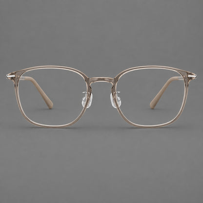 Vintage soft square plastic eyeglasses with deep lenses and a gently arched bridge in Twilight Grey Tea, front view additional product view