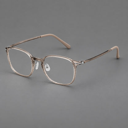 Vintage soft square plastic eyeglasses with deep lenses and a gently arched bridge in Twilight Grey Tea, three quarter view additional product view