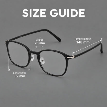 Vintage soft square plastic eyeglasses with deep lenses and a gently arched bridge, size guide in millimetres additional product view