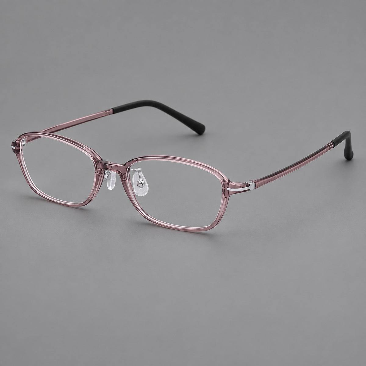 Soft oval plastic eyeglasses with a narrow bridge and gently rounded outer corners in Lilac, three quarter view