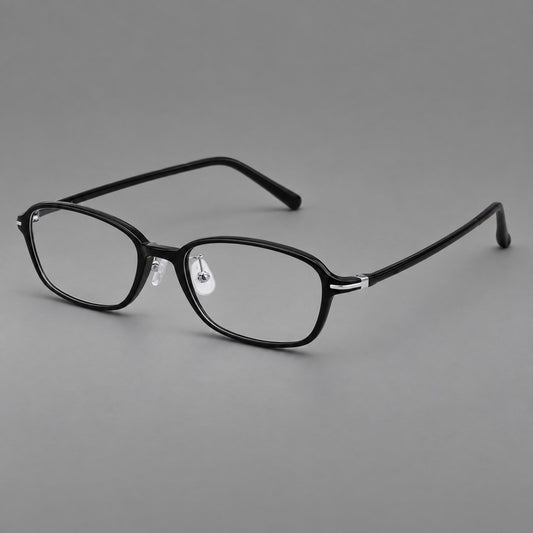 Soft oval plastic eyeglasses with a narrow bridge and gently rounded outer corners in Glossy Black, three quarter view
