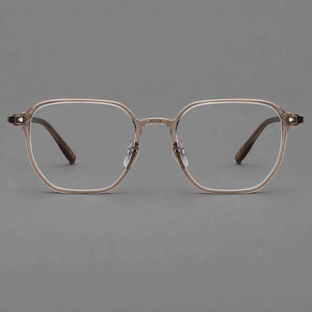 Soft square plastic eyeglasses with rounded lower rims and a broad curved bridge in Tea, front view