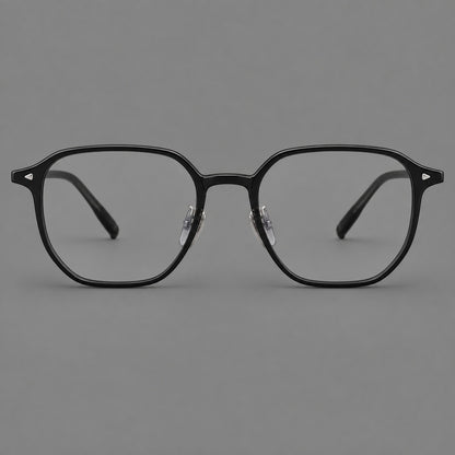 Soft square plastic eyeglasses with rounded lower rims and a broad curved bridge in Glossy Black, front view side view