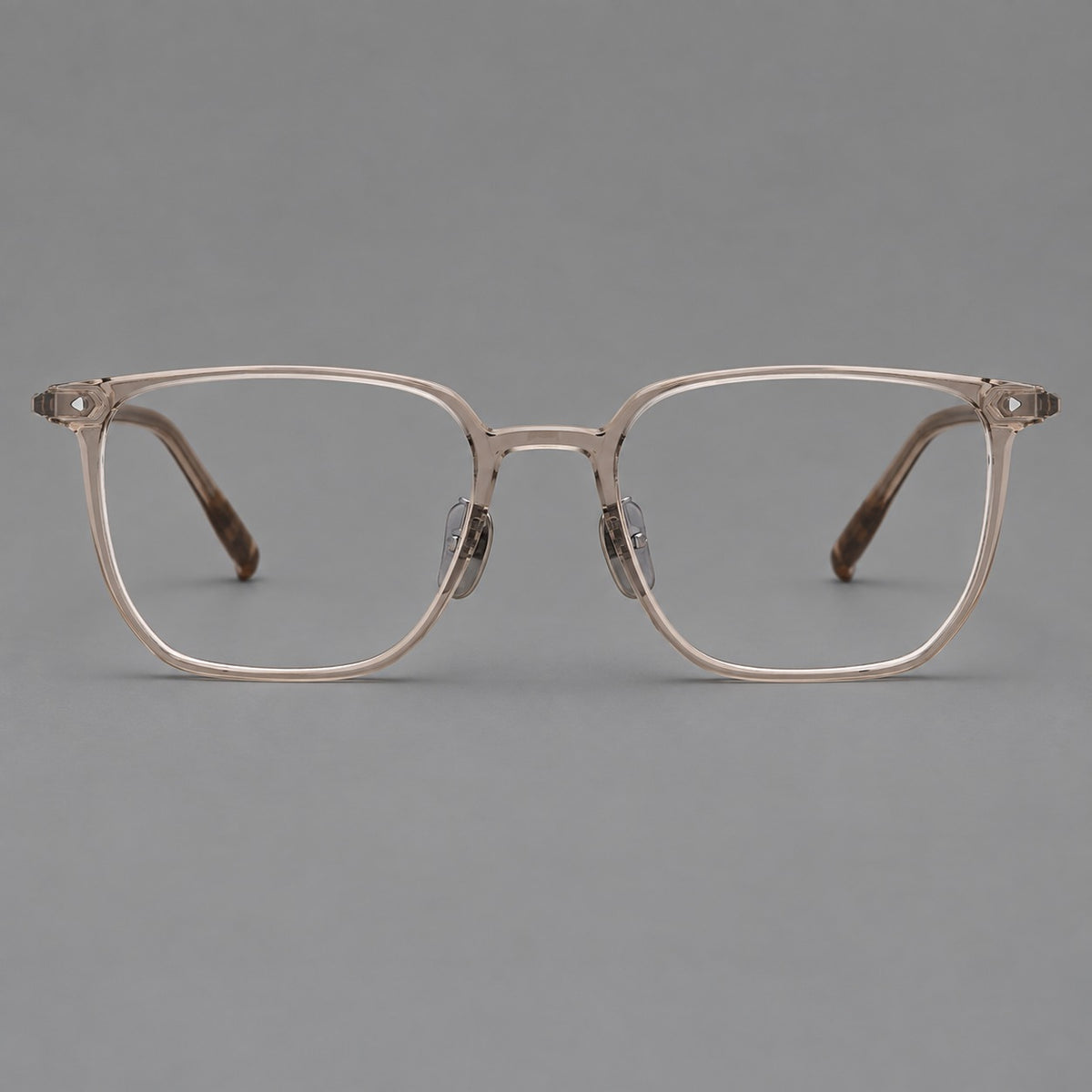 Refined rectangular plastic eyeglasses with raised outer corners and clear nose pads in Tea, front view