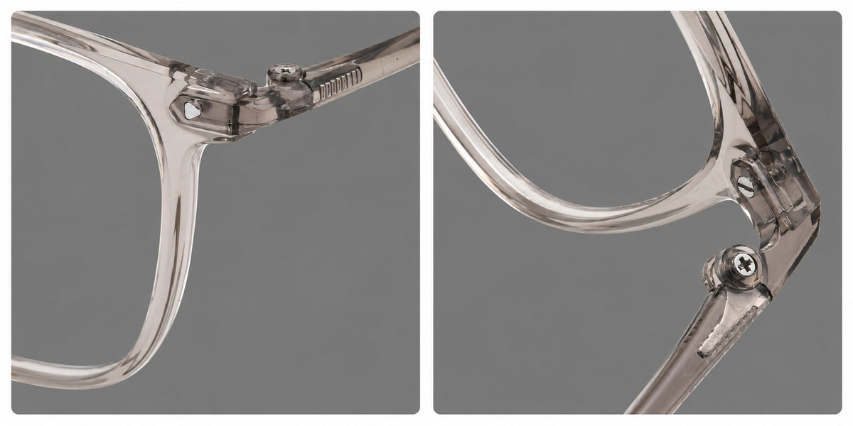 Classic soft square plastic eyeglasses with a gently curved browline and corner studs, frame details